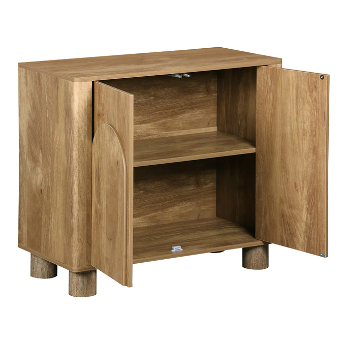 cut out of arch small mango effect small sideboard with door open