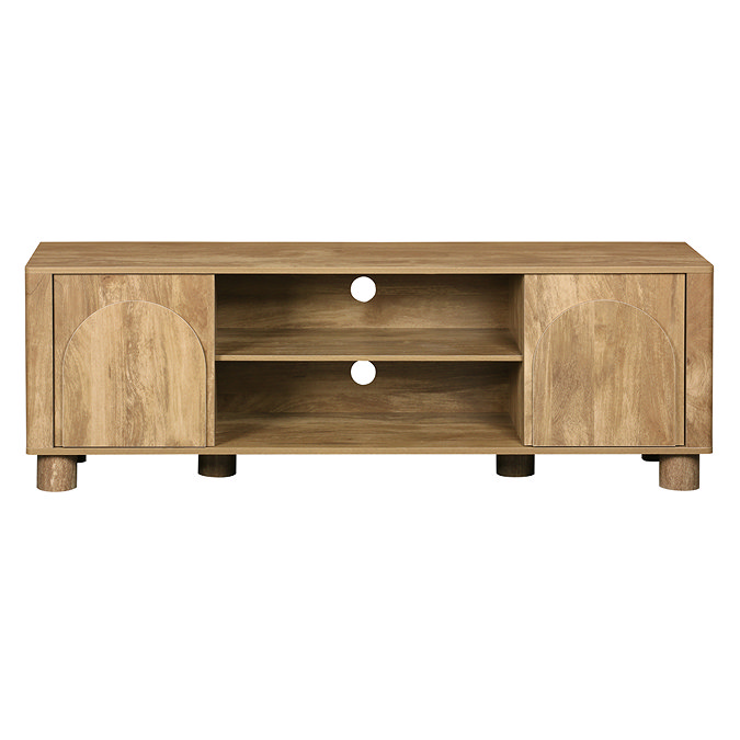 front on cut out image of mango effect tv unit with two doors and shelf