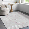image of ivory and brown striped rug on grey flooring of modern apartment