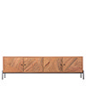 cut out image of wide acacia wood tv unit with black handles