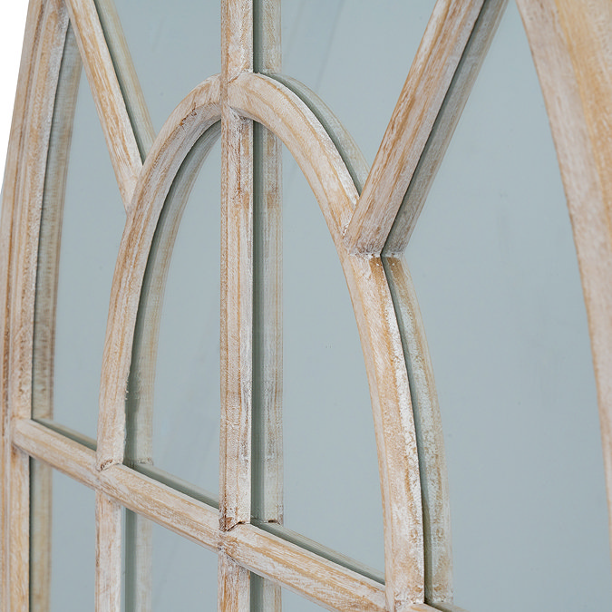 Arezzo Arched Window Mirror in Washed Wood Stock Image close up 