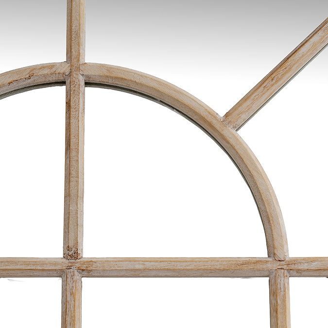 Arezzo Arched Window Mirror in Washed Wood Stock Image close up 