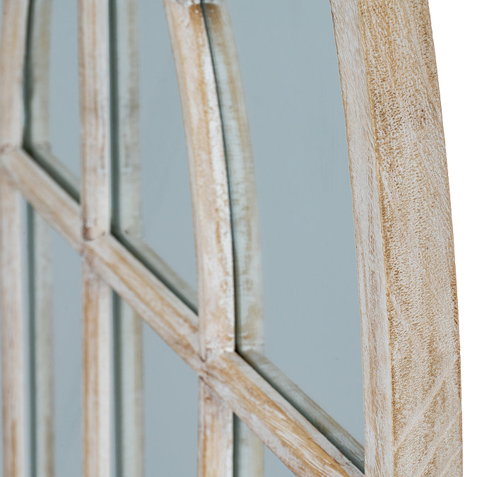 Arezzo Arched Window Mirror in Washed Wood Stock Image close up 