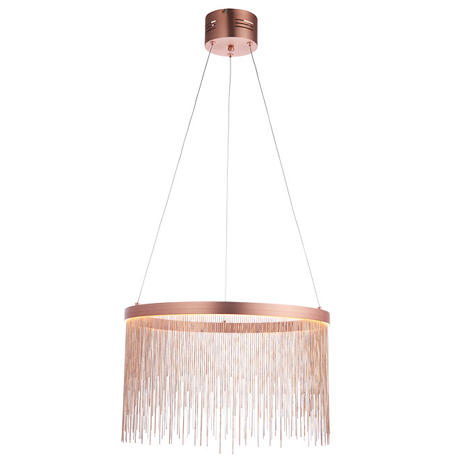 image cut out on white background of brushed copper tasselled ceiling light