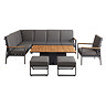 image cut out on white background of grey corner sofa lounge set, with matching chair and two stools