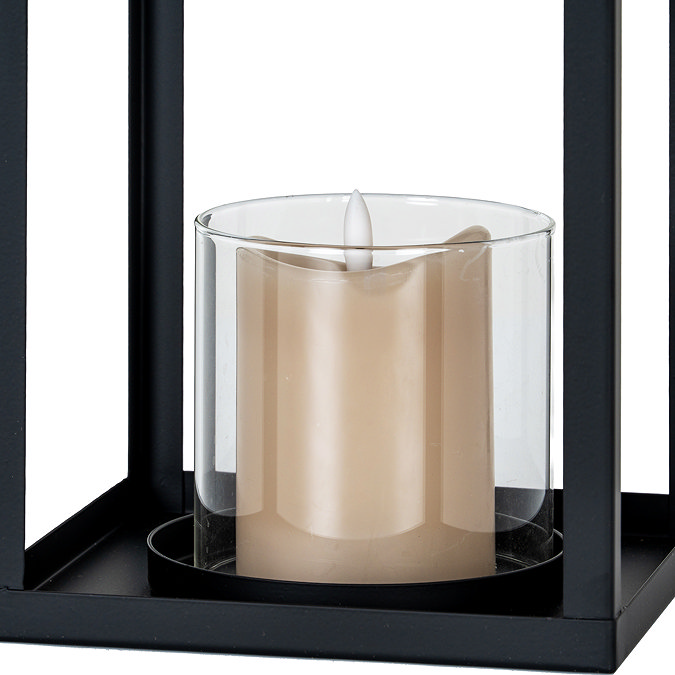 Astra Medium Lantern with Glass Candle Holder in Black