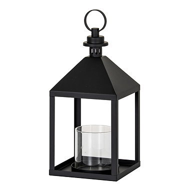 Astra Medium Lantern with Glass Candle Holder in Black