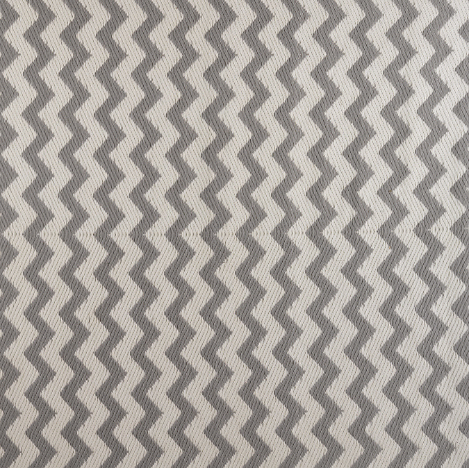close up on zigzag pattern of grey outdoor rug