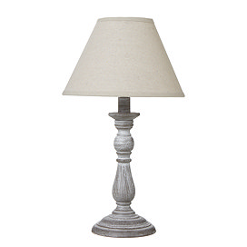 image cut out on white background of grey lamp with linen shade