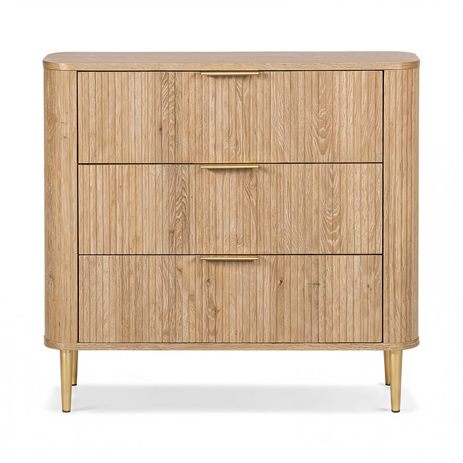 front on cut out image of oak fluted three drawer chest
