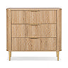 front on cut out image of oak fluted three drawer chest