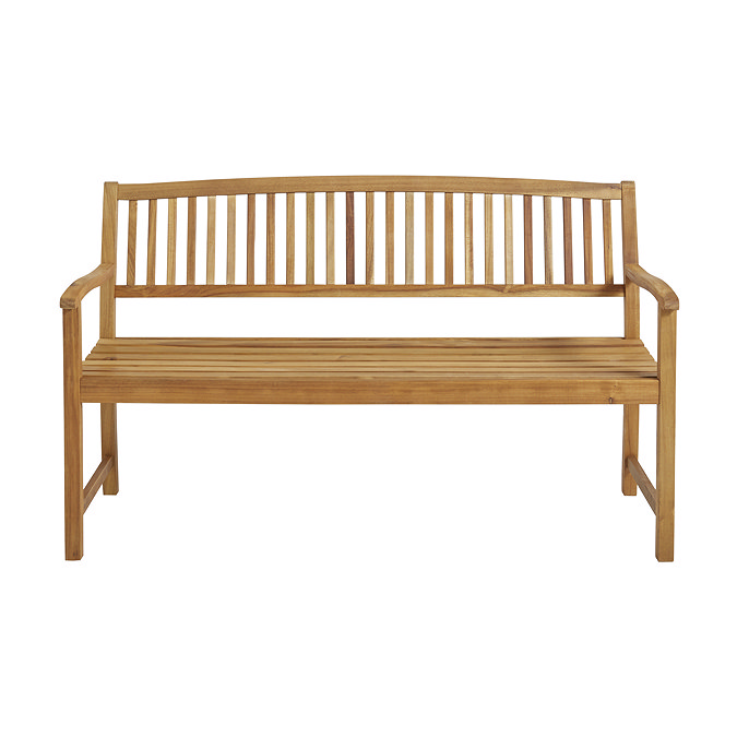 image cut out on white background of wooden 3 seater bench