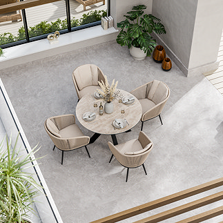 image taken from above of 4 seat cream ceramic garden dining set