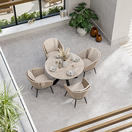 image taken from above of 4 seat cream ceramic garden dining set