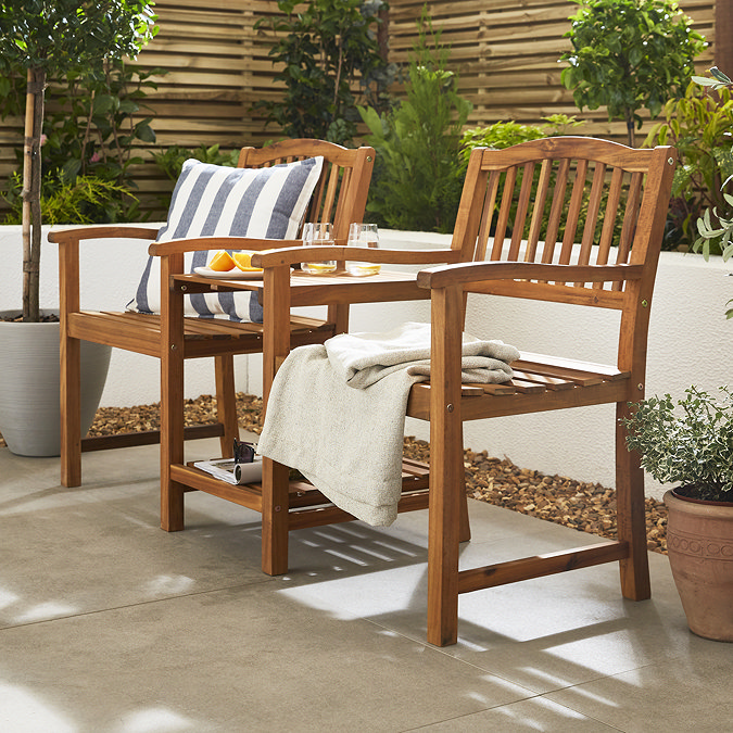 side on image of companion bench - two seats with short table between