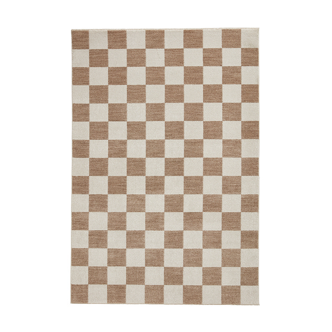 image cut out on white background of rectangle square rug in beige checkers