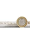 image cut out on white background of rug flat with pound coin stood next to it to show rug as half the height of the coin