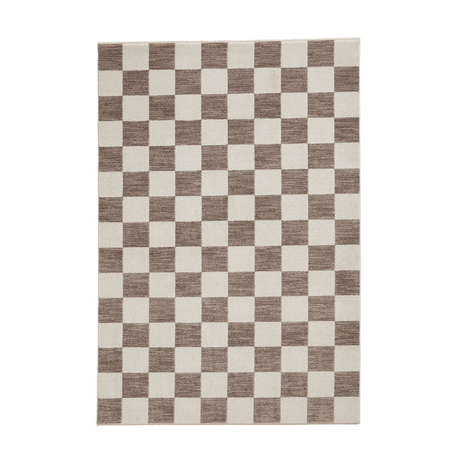 image cut out on white background of grey and cream checkered rug