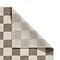 image of checkered grey and cream rug with corner folded over to show floor-facing material