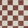 close up on texture and colour of plum and cream checkered rug