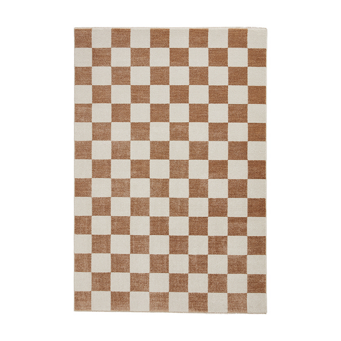 image cut out on white background of checkered cream and walnut rug