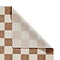 image of checkered cream and walnut brown rug folded over in corner to show floor-facing rug