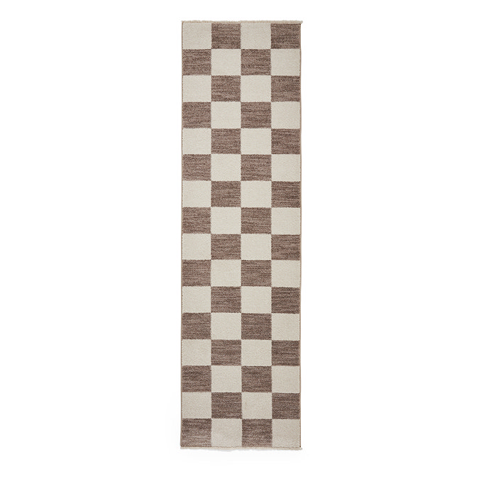 image cut out on white background of grey and cream checkerboard runner