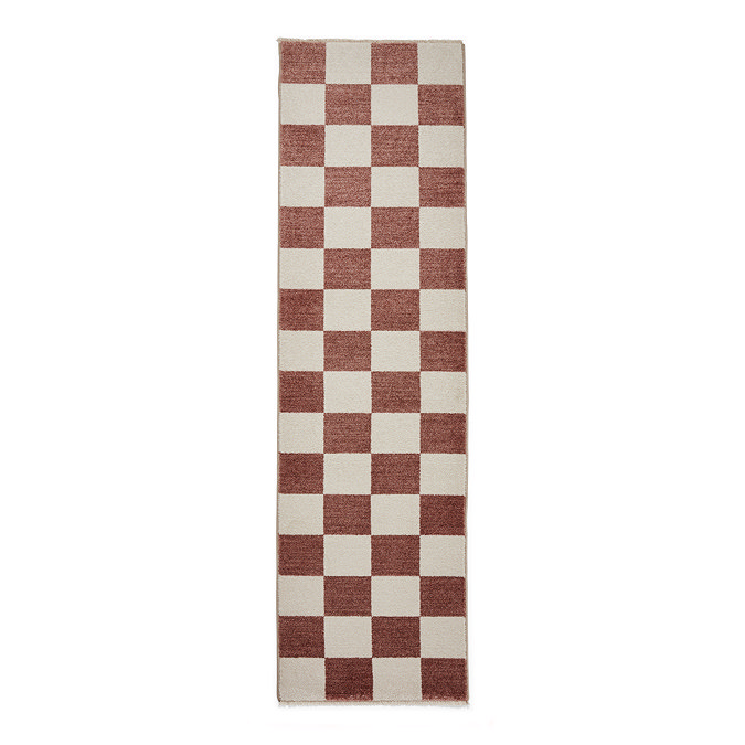 image cut out on white background of plum and cream checkered runner