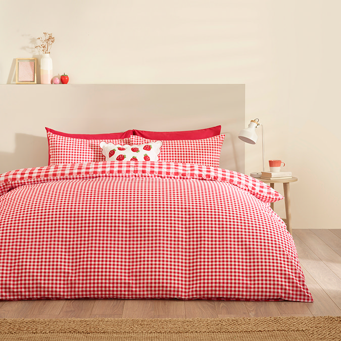 Bamford Gingham Check duvet cover set on bed image 1