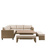 cut out of rattan corner sofa with plush cushions, 2 benches and coffee table