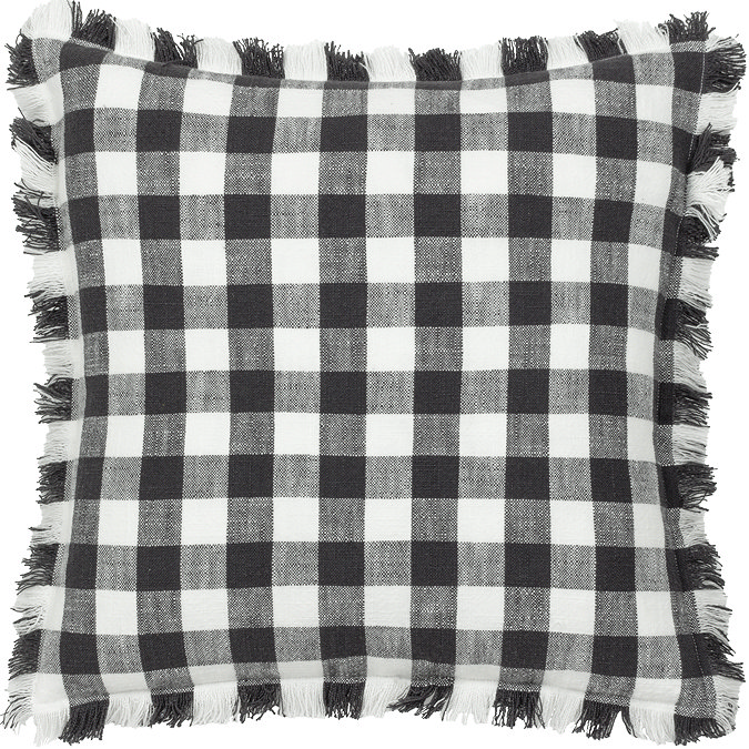 image cut out on white background of black and cream checkered square cushion