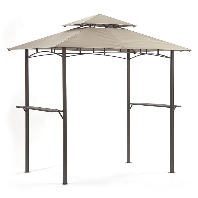 image cut out on white background of steel gazebo with polyester tiered roof