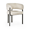 side on image of cream chenille dining chair with black legs