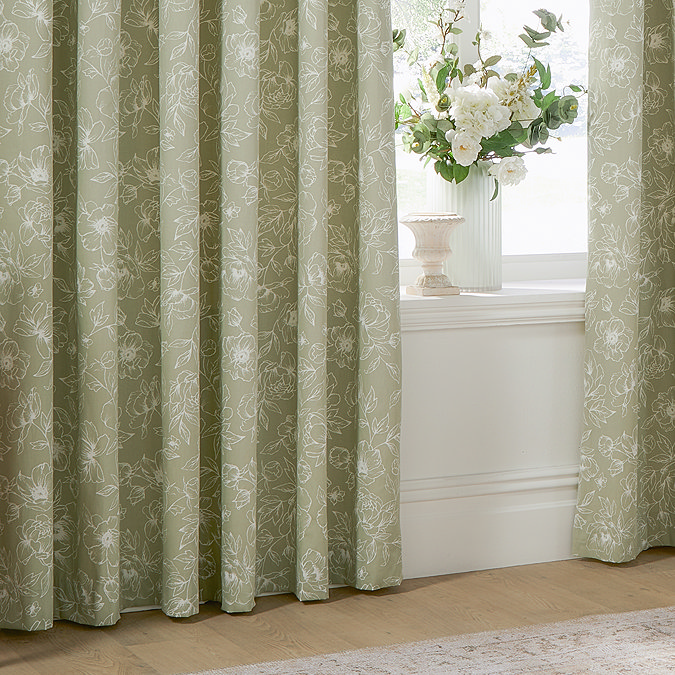 Bella Sage Floral Eyelet Curtains close up image