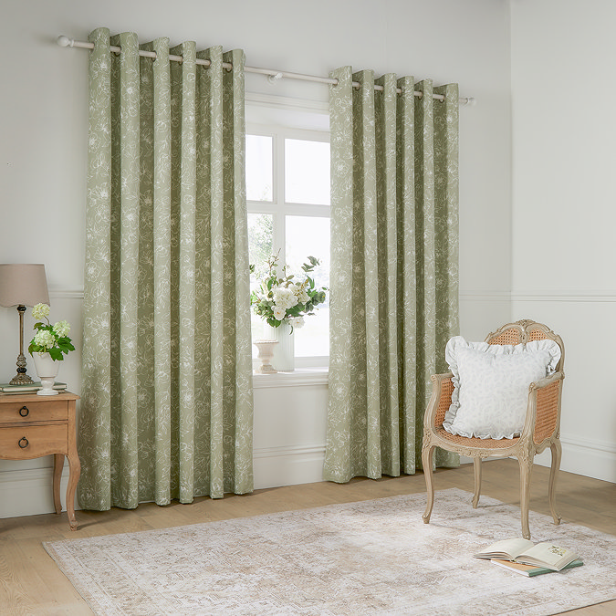 Bella Sage Eyelet Curtains on window image