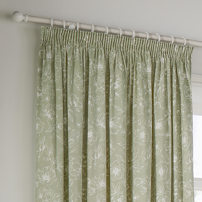 Bella Pencil Pleat curtains in Sage Green close up image