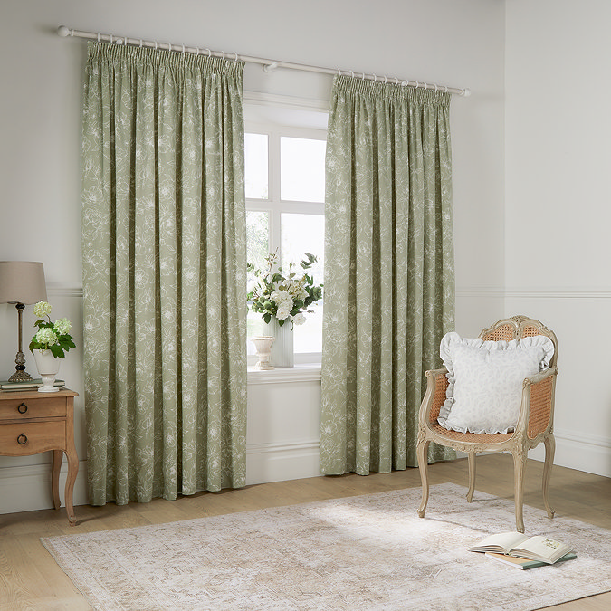 Bella Pencil Pleat Curtains in Sage Green on a window image