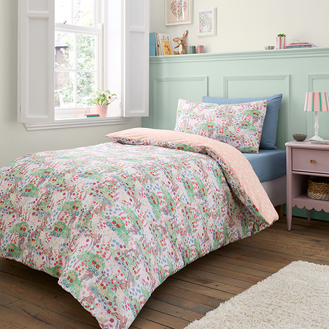 Meadow Bunnies duvet cover set on bed image