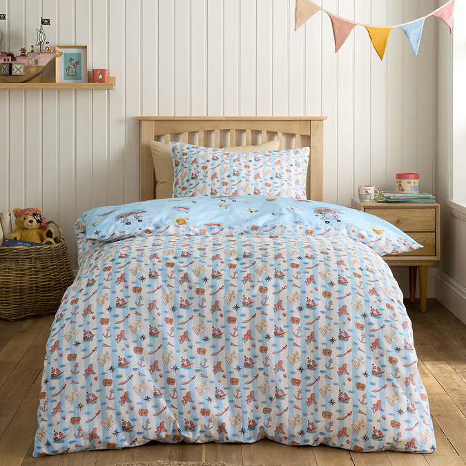 Pirate duvet cover set in blue on bed images