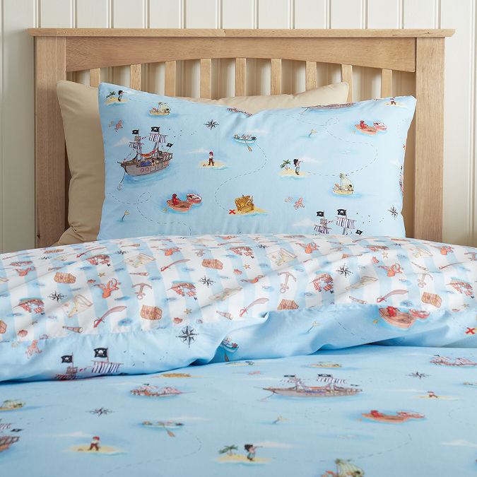 Pirate duvet cover set in blue on bed images