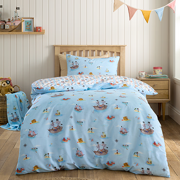 Pirate duvet cover set in blue on bed images