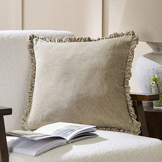 Bertie Washed Cotton Velvet Cushion - Feather main image