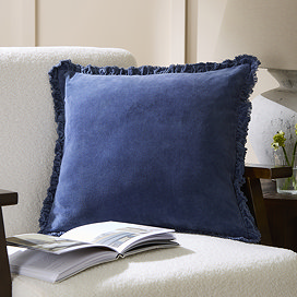 Bertie Washed Cotton Velvet Cushion - Ink main image