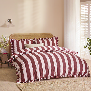 Birdie Stripe Duvet Cover Set Raspberry Pillowcase Close Up