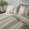 Birdie Stripe Ruffle Duvet Cover Set - Pink & Green carousel image