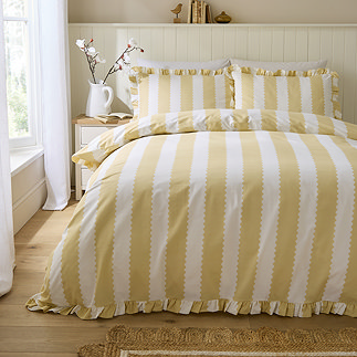 Birdie Stripe Ruffle Duvet Cover Set - Yellow & White main image
