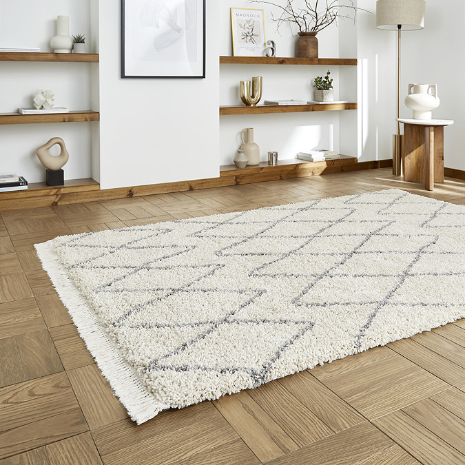 Boho cream and grey rug on floor image 2