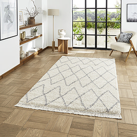 boho cream and grey rug on floor image 1