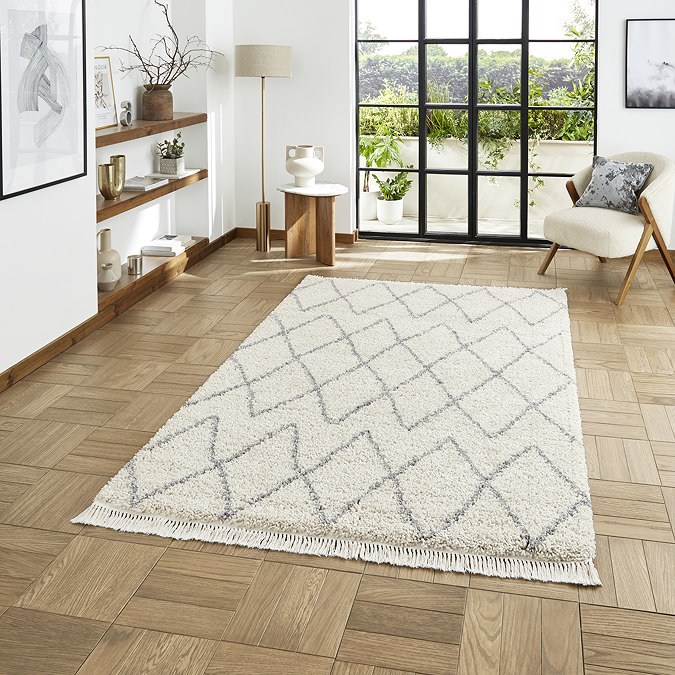 boho cream and grey rug on floor image 1