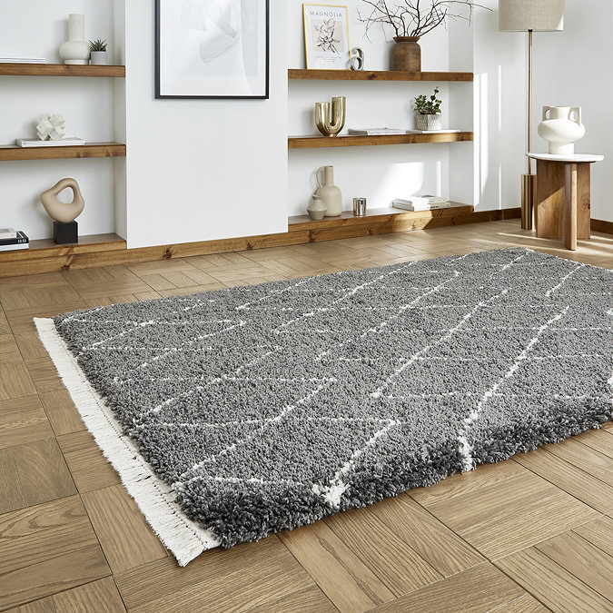 Boho Grey rug on floor image 2